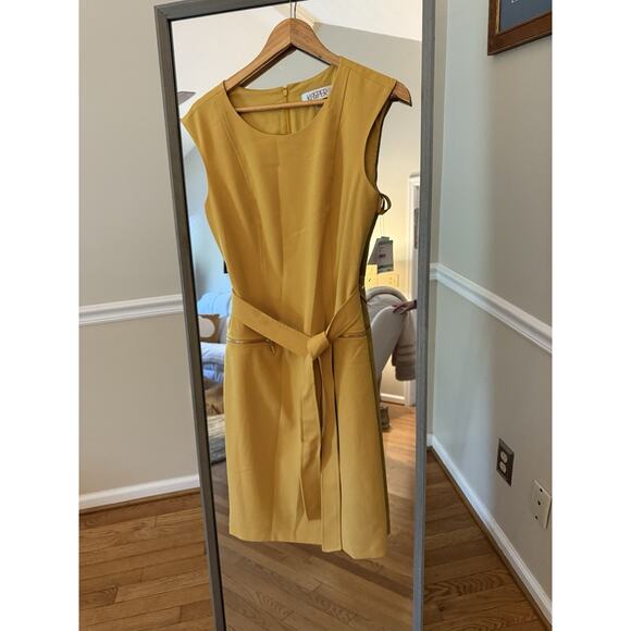 Kasper Women's Yellow (Butterscotch) Cap-Sleeve Seamed Belted Dress Size 8 - Picture 3 of 7